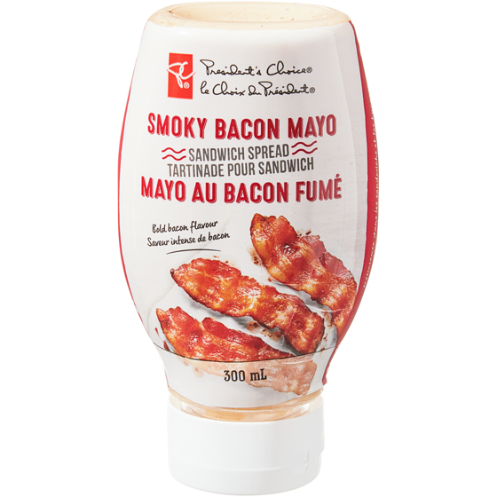 le Choix du Président Tartinade pour sandwich, mayo au bacon fumé 300 ml, 1,17 $/100ml