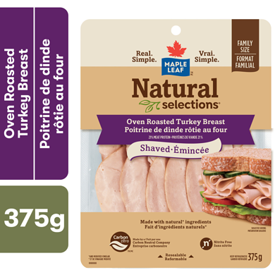 Maple Leaf Dinde rtie au four tranche Natural Selections Format familial 375 g, 37,31 $/1kg 3,73 $/100g