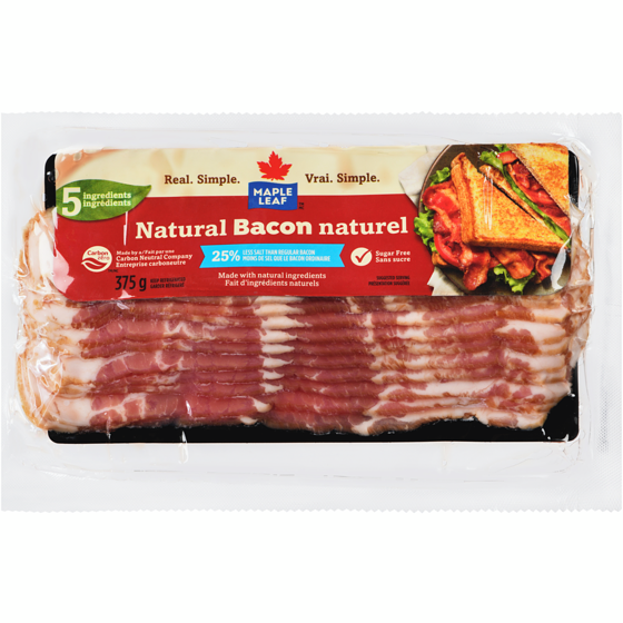 Maple Leaf Natural Less Salt Bacon 375 g, $1.07/100g