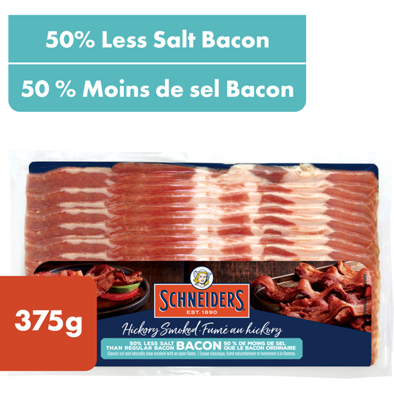 Schneiders Hickory Smoked 50% Less Salt Bacon 375 g, $1.07/100g