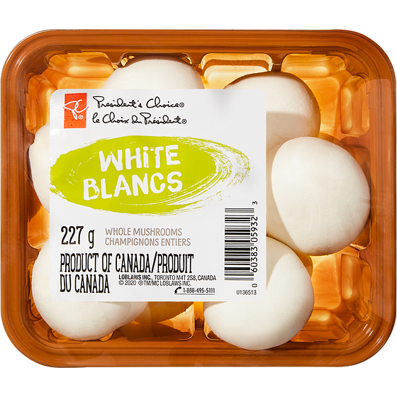 President's Choice Whole White Mushrooms 227 g, $1.43/100g