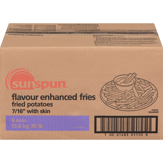 Sunspun Flavour Enhanced Fried Potatoes With Skin, French Fries 13.61 kg, $0.25/100g