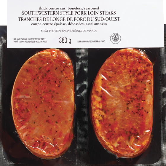 null Southwestern Style Pork Loin Steaks 380 g, $1.58/100g