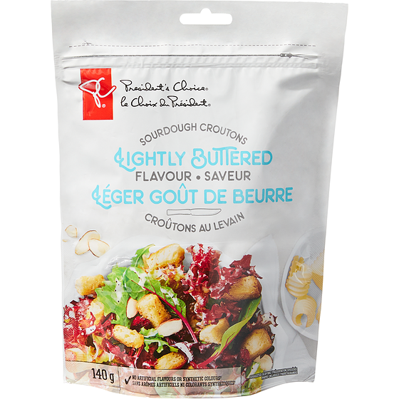 President's Choice Lightly Buttered Flavour Sourdough Croutons 140 g, $3.42/100g