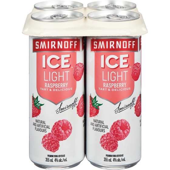 Smirnoff Ice Ice Light Premium Vodka Beverage Raspberry (ID required at pick-up) 4x355.0 ml, $1.13/100ml