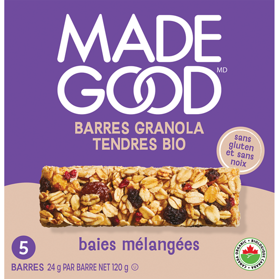 Made Good Barres granola Baies mélangées Boîte de 5 barres 120 g, 3,33 $/100g