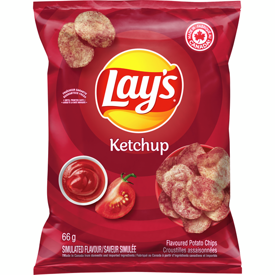 Lay's Ketchup flavoured potato chips (small bag) 66 g, $3.62/100g