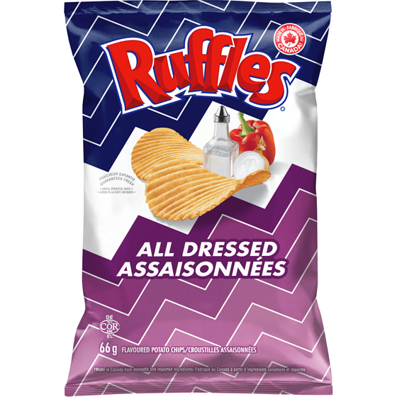 Ruffles All Dressed flavoured Potato Chips 66 g, $3.77/100g
