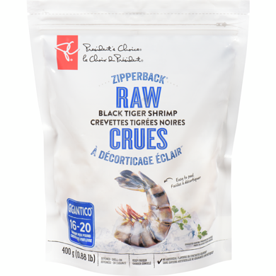 le Choix du Président Crevettes Tigrées Noires Crues À Décorticage Éclair- Gigant 400 g, 3,62 $/100g