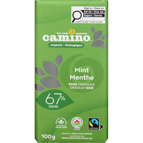 Camino Organic Dark Chocolate Bar, Mint 67% Cacao 100 g, $7.49/100g
