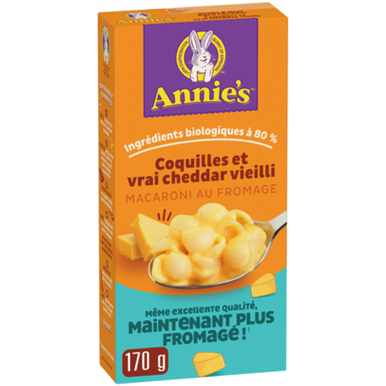 Annie's Coquilles Et Virai Cheddar VieIlli Macaroni Au Fromage 170 g, 1,64 $/100g