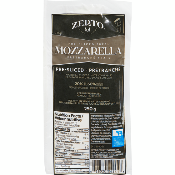 Zerto Fresh Mozzarella, Sliced 250 g, $4.40/100g