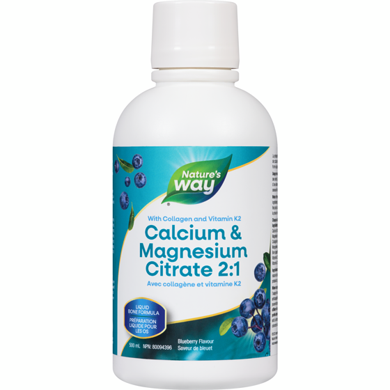 Nature's Way Calcium and Magnesium Citrate 2 to 1 with Vitamin K2 and Collagen, Blueberry 500 ml, $6.20/100ml