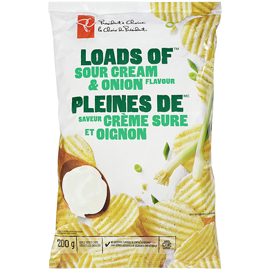 le Choix du Président Croustilles ondulées pleines de saveur crème sure et oignon 200 g, 1,25 $/100g