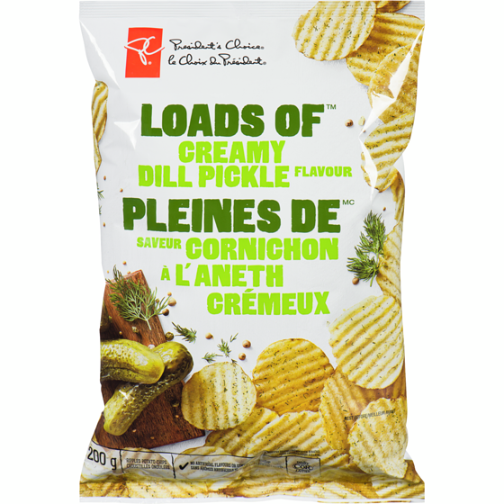 le Choix du Président Croustilles ondulées pleines de saveur cornichons à l'aneth crémeux  200 g, 1,50 $/100g