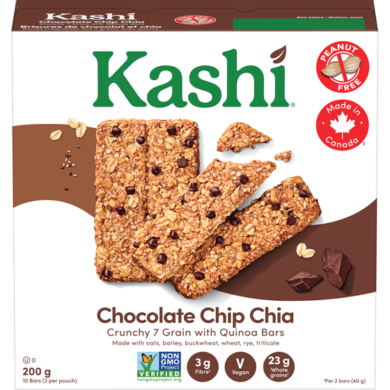 Kashi 7 Grain with Quinoa Crunchy Bars, Chocolate Chip Chia 10 Bars 200 g, $2.50/100g
