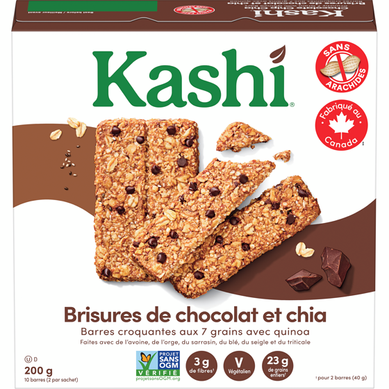 Kashi Sept céréales entières avec quinoa barres croquantes, Brisures de chocolat et chia 10 barres 200 g, 1,75 $/100g