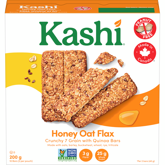 Kashi 7 Grain with Quinoa Crunchy Bars, Honey Oat Flax 10 Bars 200 g, $2.50/100g