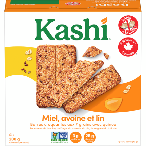 Kashi Sept céréales entières avec quinoa barres croquantes, Miel avoine et lin 10 barres 200 g, 2,15 $/100g