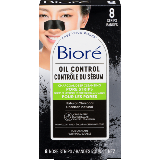 Biore Deep Cleansing Charcoal Pore Strips for Instant Pore Unclogging and Blackhead Removal, 8ct 8 ea