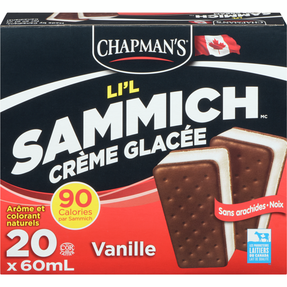Chapman’s Li'l Sammich crème glacée vanille 20x60.0 ml, 0,42 $/100ml
