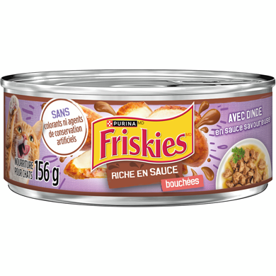Purina (MD) Friskies(MD) Riche en Sauce Bouchées avec Dinde en Sauce Savoureuse Nourriture pour Chats Bôite 156 g, 0,71 $/100g