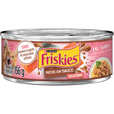 Purina (MD) Friskies(MD) Riche en Sauce Bouchées avec Saumon en Sauce Savoureuse Nourriture pour Chats Bôite de 156 g, 0,71 $/100g