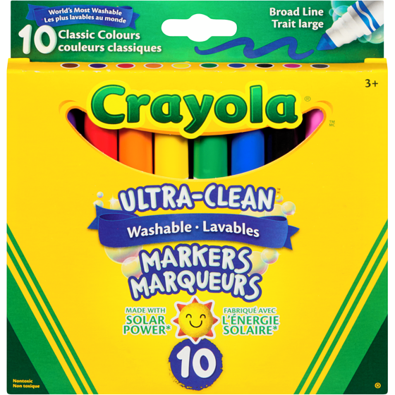 Crayola Marqueurs lavables Ultra-Clean MC pointe large, 10 couleurs classiques 1 ea, 8,00 $/1ch