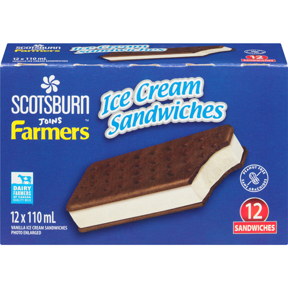 Scotsburn Ice Cream Sandwiches 1.32 l, $0.55/100ml