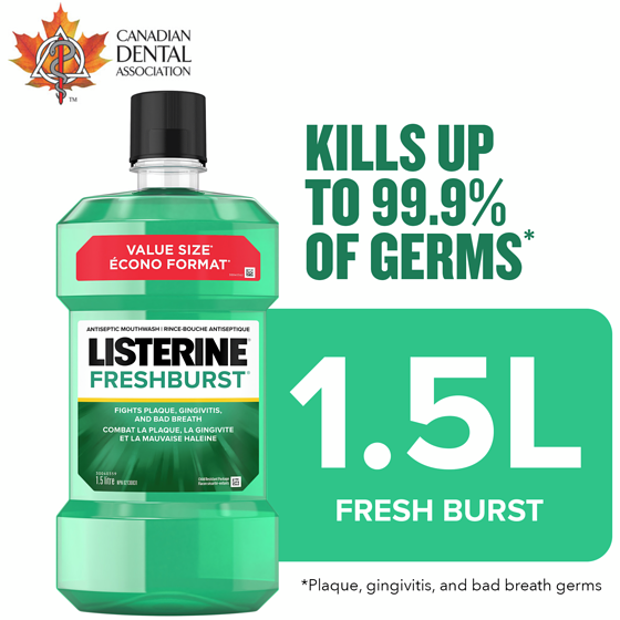 Listerine Fresh Burst Antiseptic Mouthwash 1.5 l, $0.73/100ml