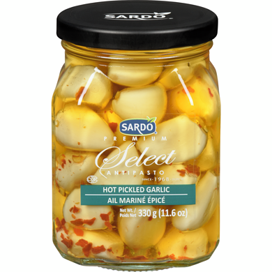 Sardo Hot Pickled Garlic 375 ml, $2.40/100ml