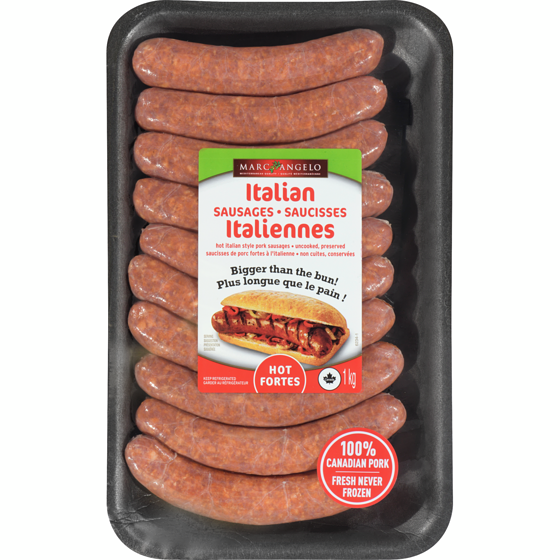 Marcangelo Hot Italian Sausage 1 kg, $1.20/100g