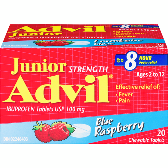 Advil Junior Strength Chewable Tablets, Blue Raspberry, 20 Count 20 ea, $0.60/1ea