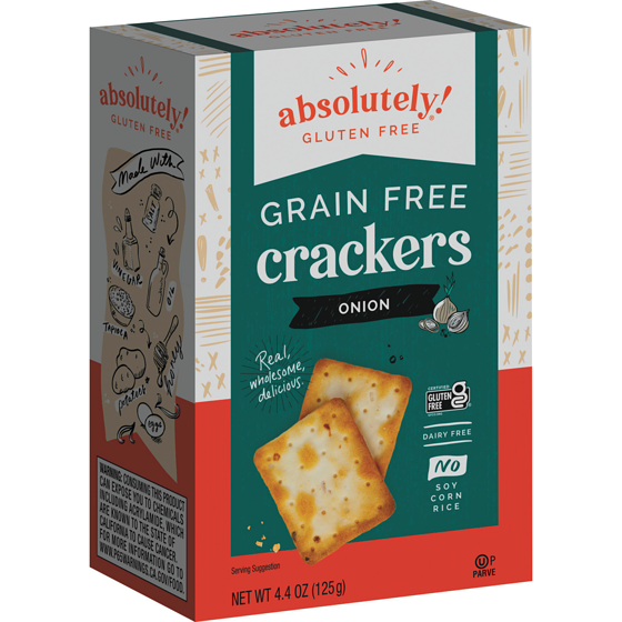 Absolute Craquelins sans gluten Absolutely, oignons casher 125 g, 7,19 $/100g