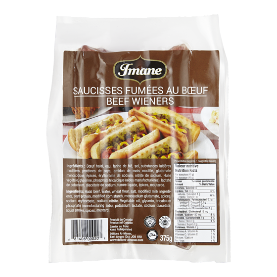 Imane Saucisses au bœuf 375 g, 2,13 $/100g