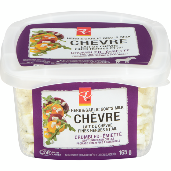 President's Choice Garlic & Herb Crumbled Goat's Milk Chèvre 165 g, $4.85/100g