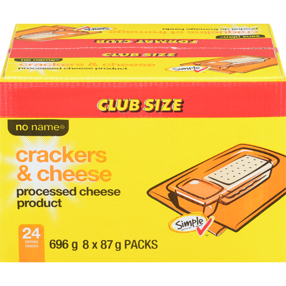 No Name Crackers and Cheese, Processed Cheese Product, Club Size 24x29.0 g, $2.01/100g