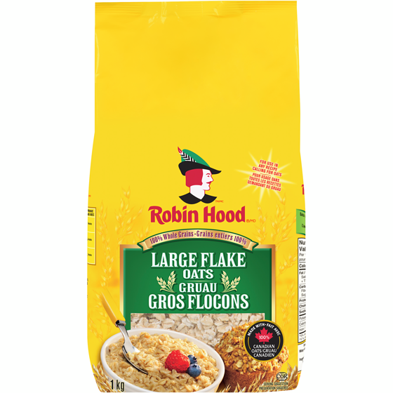 Robin Hood gruau gros flocons grains entiers 100% 1 kg, 0,35 $/100g