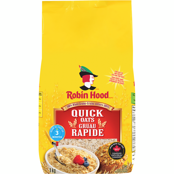 Robin Hood gruau rapide à grains entiers 100% 1 kg, 0,53 $/100g