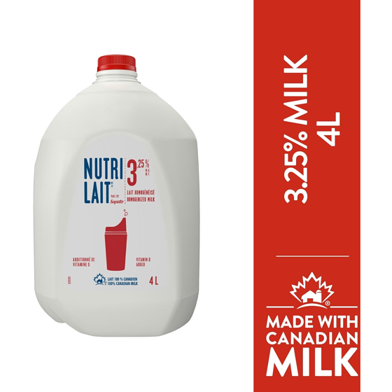 Nutrilait 3.25% Milk 4 l, $0.22/100ml
