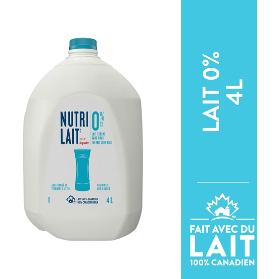 Nutrilait Lait écrémé 0% 4 l, 0,19 $/100ml