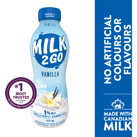 Milk 2 Go 1% Vanilla Partly Skimmed Milk 473 ml, $0.59/100ml