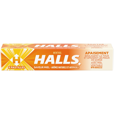 Halls saveur Miel, pastilles pour la gorge, soulagement des maux de gorge, 9 unités 9 ea, 0,19 $/1ch