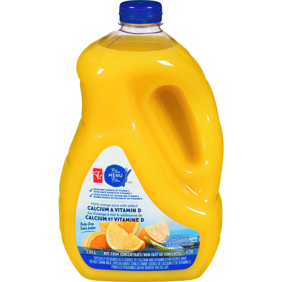Jus d'orange à 100 sans pulpe avec calcium et vitamine D ajoutés PC
