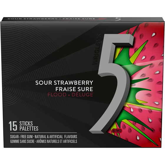 Wrigley's 5 Strawberry-Flood Flavoured Sugar Free Chewing Gum, 1 Sticks, 1 Pack 15 ea, $0.20/1ea