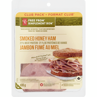 President's Choice Free From Honey Ham, Club Pack 400 g, $33.75/1kg $3.38/100g