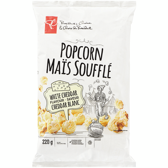 le Choix du Président Maïs soufflé à saveur de cheddar blanc 220 g, 1,59 $/100g