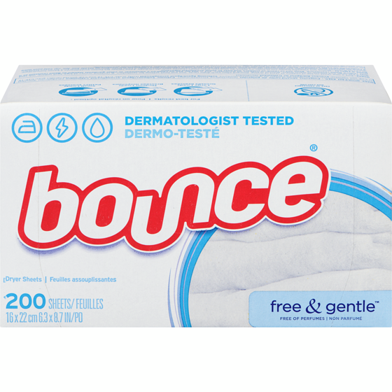 Bounce Free & Gentle Dryer Sheets, 200 Sheets, Unscented Fabric Softener Sheets, Hypoallergenic and Dermatologist Tested 200 ea, $6.25/100ea