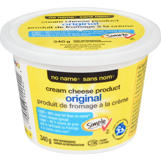 No Name Light Original Cream Cheese Spread 340 g, $1.61/100g