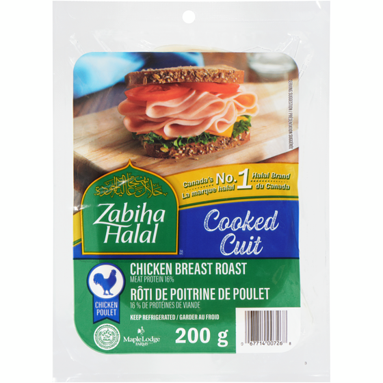 Zabiha Halal Rôti de poitrine de poulet cuit 200 g, 2,75 $/100g